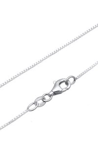 Srebrny naszyjnik z łańcuszkiem o wzorze kratki, wyposażony w zapięcie typu karabińczyk i oznaczenie 925 potwierdzające sterlingowe srebro. Gładka faktura i elegancki design.