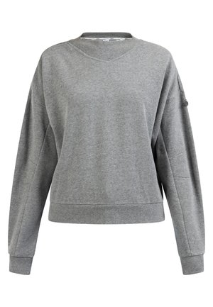 Grijze sweatshirt van zachte stof, met een ronde halslijn, lange mouwen en een losse pasvorm, met subtiele branding op de borst.