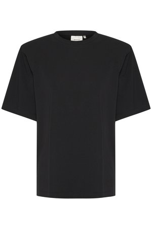 Μαύ�ρο κοντομάνικο μπλουζάκι με στρογγυλή λαιμόκοψη, φτιαγμένο από μαλακό, λείο ύφασμα, με άνετη εφαρμογή και χωρίς ορατά σχέδια ή λεπτομέρειες.