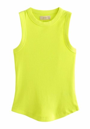 Ärmelloses, geripptes Tanktop in leuchtendem Neon-Gelb mit Rundhalsausschnitt und leicht geschwungenem Saum.