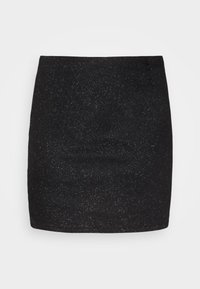 Jupe noire avec une coupe ajustée, dotée d'une texture scintillante et de subtils accents brillants. Ourlet droit et tissu lisse.