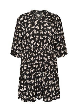 Zizzi, KURZES A-LINIEN-KLEID AUS JERSEY MIT ALLOVER-PRINT - Φόρεμα ημέρας - schwarz