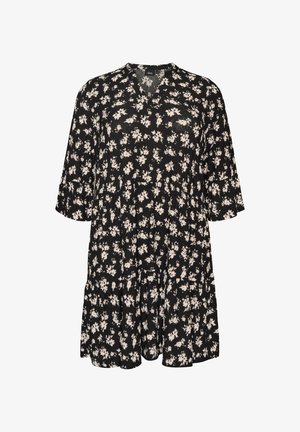 Zizzi, KURZES A-LINIEN-KLEID AUS JERSEY MIT ALLOVER-PRINT - Φόρεμα ημέρας - schwarz