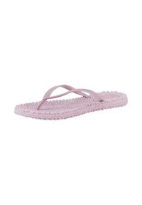 Lichtroze teenslippers met een getextureerde lusvormige zool en gladde gekruiste banden, ontworpen voor casual gebruik.
