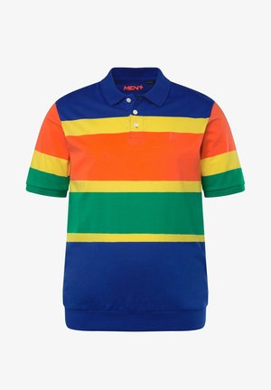 Polo shirt met korte mouwen, voorzien van horizontale strepen in oranje, geel, groen en blauw. Gemaakt van katoen met een klassieke kraag en drie knopen.
