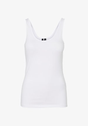 Witte mouwloze tanktop met een ronde halslijn, een gladde textuur en een getailleerd ontwerp. De stof lijkt zacht en elastisch.