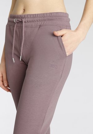 Helle mauve Jogginghosen aus weichem Stoff, mit elastischem Bund, Kordelzug, seitlichen Taschen und dezent gesticktem Logo.