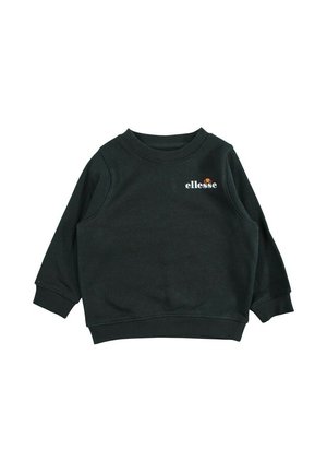 Sweat-shirt noir en coton à manches longues, col rond, poignets et ourlet côtelés. Présente le logo "ellesse" en blanc avec un accent coloré au-dessus.