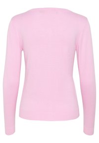 Roze longsleeve top met een ronde halslijn, gemaakt van zachte breikatoen. Heeft een gladde textuur en een getailleerde stijl, met ribgebreide manchetten en zoom.