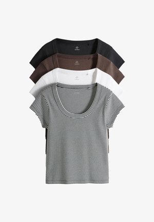 THE SET, REGULAR FIT - 4 PACK SCOOP NECK CAP SLEEVE - Nyomott mintás póló - black brown stripe white