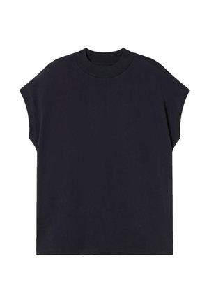 T-shirt in cotone nero con maniche corte a spalla scesa e collo rotondo. Tessuto liscio con una vestibilità rilassata e senza motivi visibili.