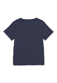 Mørkeblå t-shirt, korte ærmer, rund halsudskæring, lavet af blødt bomuldsmateriale, med et enkelt design og lige snit.