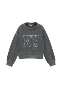 Šedá skrátená mikina s dlhými rukávmi, s ozdobným dizajnom "NY" na prednej strane. Vyrobená z mäkkého materiálu, má klasický okrúhly výstrih.