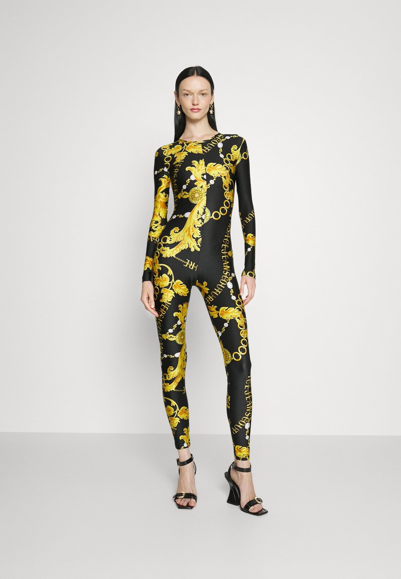 2658 Black Patterned Lycra Jumpsuit
