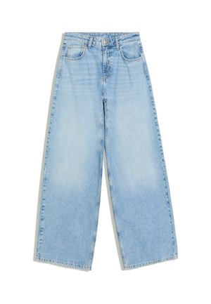 Bershka, RIPPED HIGH-WAIST WIDE-LEG - JEANS - Jean flare - light blue