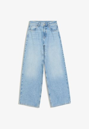 Bershka, RIPPED HIGH-WAIST WIDE-LEG - JEANS - Wide Leg - light blue