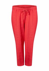 Pantaloni in lino rossi con vita elastica e cordoncino. Design a gamba dritta, tessuto leggero e superficie liscia.