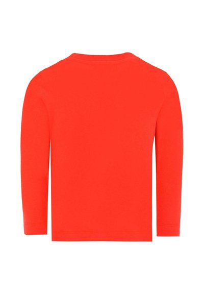 Langsleevige shirt met ronde hals in felrode katoen, met een soepele textuur en een rechte zoom. Geen zichtbare logo's of patronen.