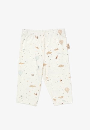 Kreemimised puuvillased leggingud pehme tekstuuriga, millel on omanäoline muster kuumõhupallidest, pilvedest, tähtedest ja tuulelohedest vaikses värvipaleti.