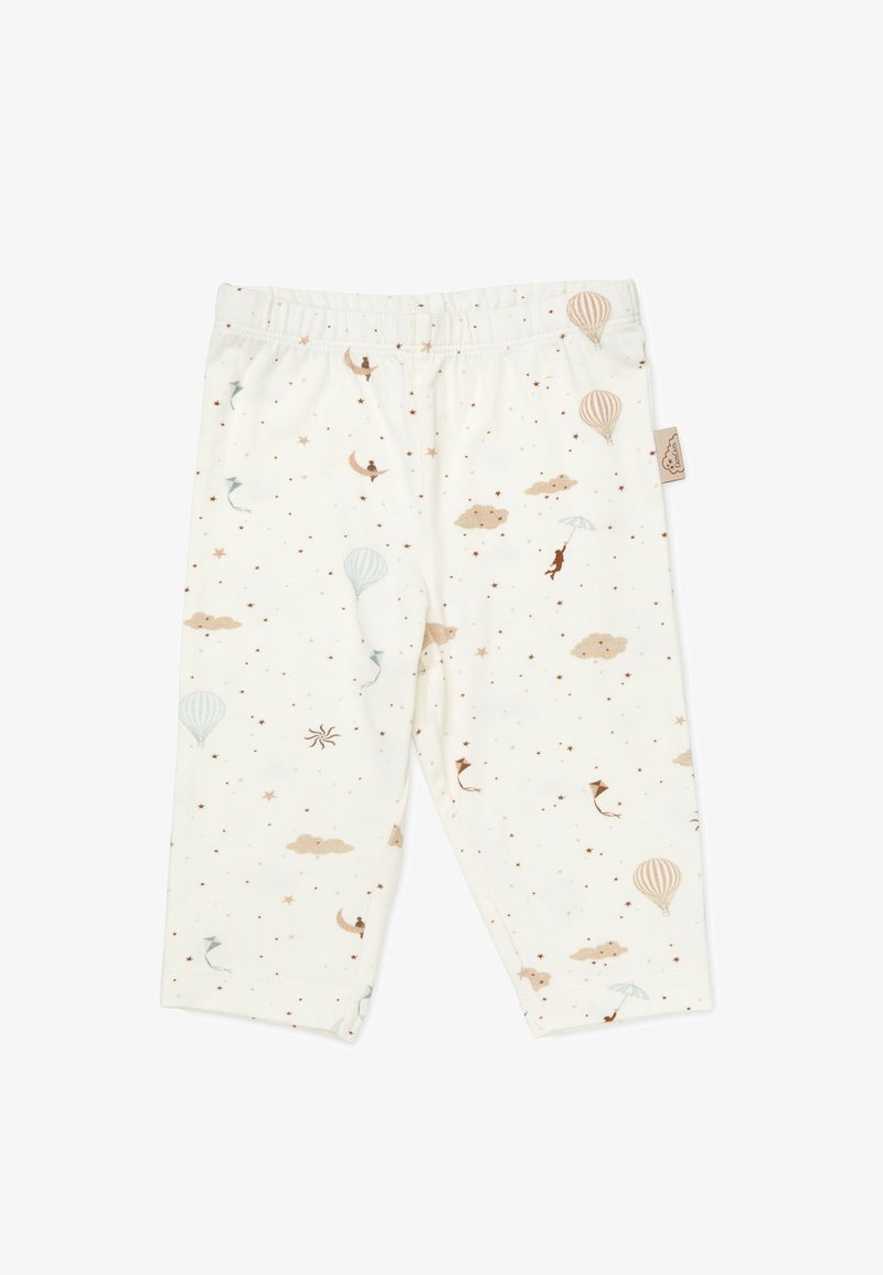 Kārta no kokvilnas krēmkrāsā ar mīkstu tekstūru, ar rotaļīgu karstā gaisa balonu, mākoņu, zvaigžņu un pūķu rakstu maigos toņos.