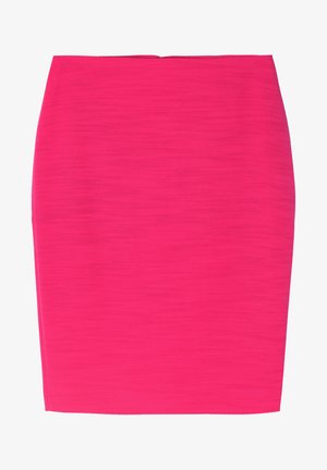 Rovný ceruzkový sukňa v žiarivej ružovej farbe s hladkou textúrou a jemným horizontálnym pruhovaním. Obsahuje uzáver na zips na zadnej strane.