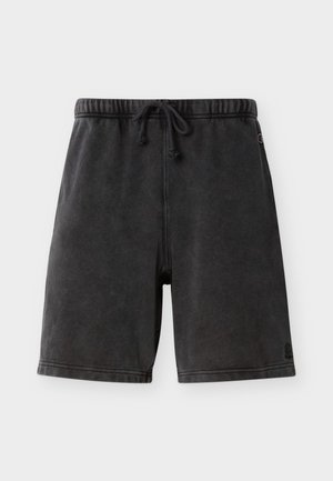 Μαύρα καθημερινά σορτς με κορδόνι στη μέση και πλαϊνές τσέπες, κατασκευασμένα από απαλό ύφασμα με διακριτικό εφέ ξεβάμματος.