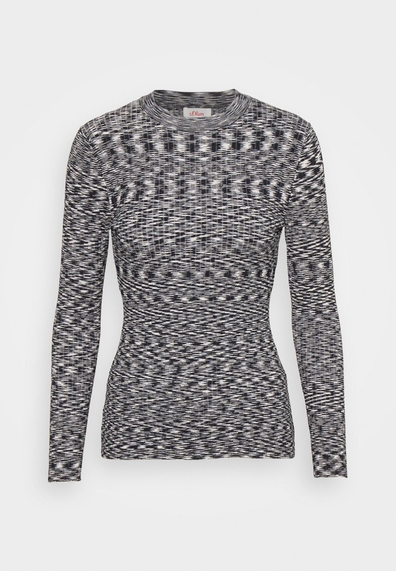 Maglia a maniche lunghe con motivo bianco e nero, in tessuto a maglia testurizzata, forma aderente, scollo rotondo, caratterizzata da un sottile design a zigzag su tutta la superficie.