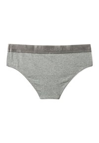 Perizoma grigio da donna in stile bikini con ampia fascia elastica che presenta il marchio "United Colors of Benetton".