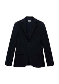 Mörkblå blazer med slagkrage, tvåknappsstängning och två framfickor. Har en enkel bröstficka och matchande knappar på ärmarna.