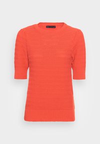 Maglione a maniche corte in vivace arancione, con strisce orizzontali testurizzate, scollatura rotonda e polsini e orlo a coste.