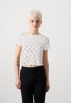 Vero Moda Petite VMHARRY O NECK - Trükipildiga T-särk - snow white/dark red