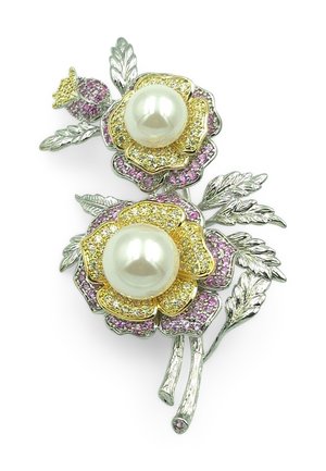 HEBE JEWELS, ELEGANT FLOWER - Broche - silber rot  weiss