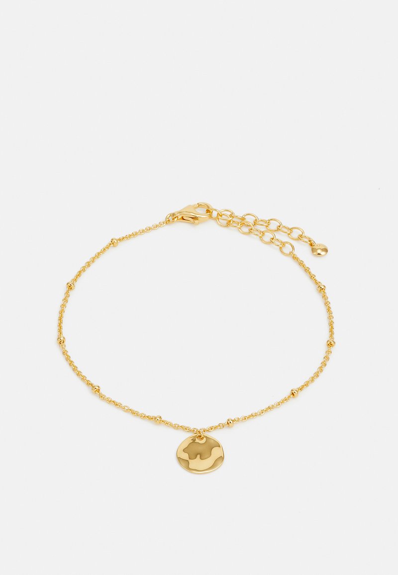 Zelta aproce ar sulīgu ķēdi, kas rotāta ar apaļu kulonu ar izgriezumu. Iekļauta aizdare un regulējamas garuma saites.