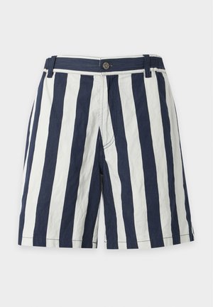 Versace, STRIPED WITH EMBROIDERED LOGO - Short en jean - white/blue