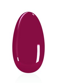 Tiefburgunderfarbener Nagellack-Swatch mit glänzendem Finish, glatter Textur und ovaler Form, auf einem weißen Hintergrund platziert.