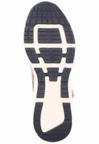 Semelle de sneaker en caoutchouc noir avec un motif texturé, dotée d'un intercalire blanc et de rainures pour une meilleure adhérence. Taille indiquée comme 37 sur le côté.