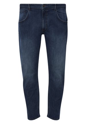Mørkeblå denimjeans med slim fit, der har fem-lomme stil og en klassisk knap- og lynlåslukning.