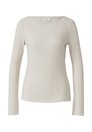 Maglione beige a maniche lunghe da donna con scollo rotondo e silhouette aderente, etichettato s.Oliver, taglia 36.