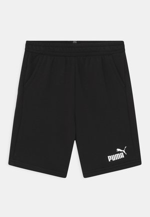 Pantalones cortos deportivos negros, fabricados con una tela suave, que cuentan con una cintura elástica, bolsillos laterales y el logo blanco de Puma en la parte inferior de la pierna izquierda.