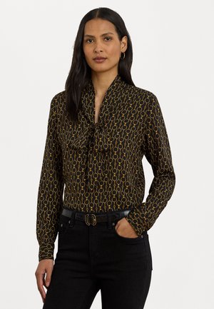 CHAIN-PRINT CREPE TIE-NECK BLOUSE - Blus - black multi