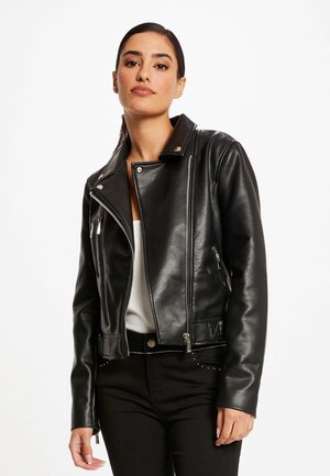 STRAIGHT WITH ZIPPED DETAILS - Faux leather jacket - black
