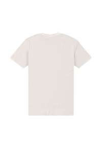 Cremefarvet t-shirt med korte ærmer lavet af blødt bomuld, med en ensfarvet ryg, rund halsudskæring og almindelig pasform. Ingen mønstre eller ekstra detaljer.
