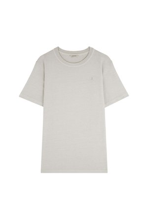 Lichtgrijs katoenen t-shirt met korte mouwen en ronde hals, voorzien van een klein subtiel logo op de linkerkant van de borst.