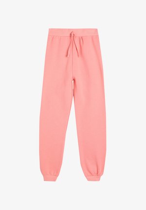 Roze sweatpants gemaakt van zacht materiaal, met een elastische tailleband met een trekkoord en elastische boorden bij de enkel.