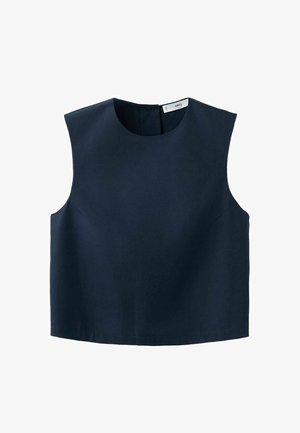 Top bez rukava mornarsko plave boje s okruglim izrezom, izrađen od glatkog tkanja. Ima jednostavan, čist kroj bez ukrasa.