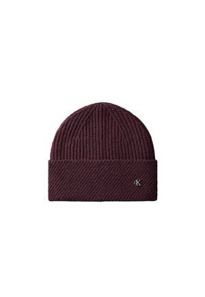 Calvin Klein, WOOL BLEND MONOGRAM BEANIE - Bonnet - fudge