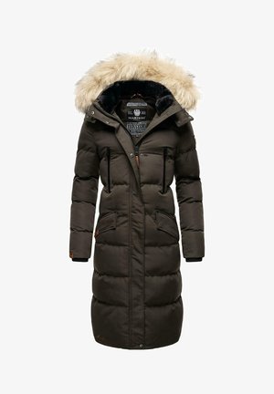 Ciemnozielona ocieplana parka z kapturem wyłożonym sztucznym futrem, zapięcie na zamek z przodu, dwa kieszenie na piersi i dwie boczne, oraz ściągacze przy mankietach.