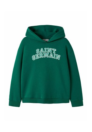 Sweat à capuche vert à manches longues avec « "Saint Germain" » imprimé en blanc sur le devant.