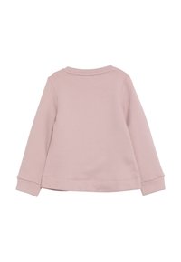 Lichtroze sweatshirt met lange mouwen, gemaakt van zacht materiaal. Heeft een ronde halslijn en geribde manchetten, zonder prints of versieringen.