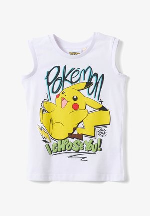 Chemise blanche sans manches avec un grand Pikachu coloré, "Pokémon" au-dessus et "JE TE CHOISIS !" en dessous, dans des polices ludiques.